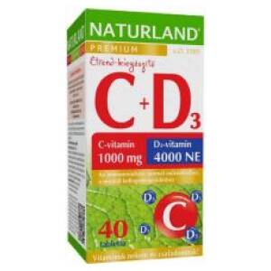 Naturland 1000mg c-vitamin+4000ne d-vitamin tabletta 40 db