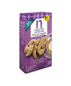 Nairns gluténmentes teljeskiőrlésű 62% rostdús zabkeksz áfonya&málna 160 g