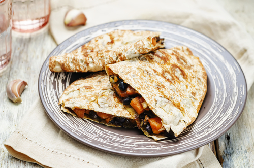 black,beans,spiced,sweet,potato,quesadilla.,toning.,selective,focus