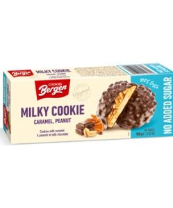 Bergen milky cookie karamellával tejcsokoládéban hozzáadott cukor nélkül 100 g