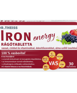 Dr.Theiss iron energy rágótabletta vassal, cinkkel és vitaminokkal alma-szőlő ízben 30 db