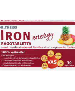 Dr.Theiss iron energy rágótabletta vassal, cinkkel és vitaminokkal mangó-ananász ízben 30 db