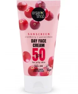 organic shop fényvédő nappali arckrém áfonyával és antioxidánsokkal spf50 zsíros bőrre 50 ml