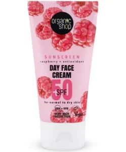 organic shop fényvédő nappali arckrém málnával és antioxidánsokkal spf50 normál és száraz bőrre 50 ml