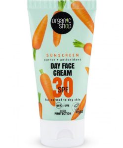 organic shop fényvédő nappali arckrém sárgarépával és antioxidánsokkal spf30 normál és száraz bőrre 50 ml