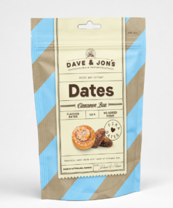 dave & jon`s dates cinnamon bun mag nélküli ízesített datolya fahéjas csiga ízben, hozzáadott cukor nélkül 125 g