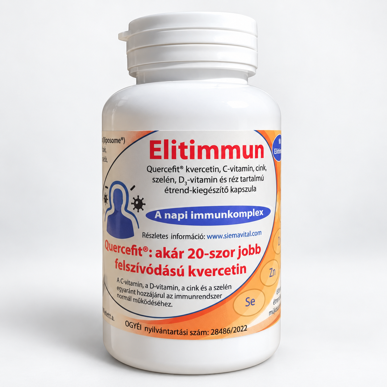 elitimmun quercefit kvercetin, c vitamin, cink, szelén, d3 vitamin és réz tartalmú étrend kiegészítő kapszula 60 db