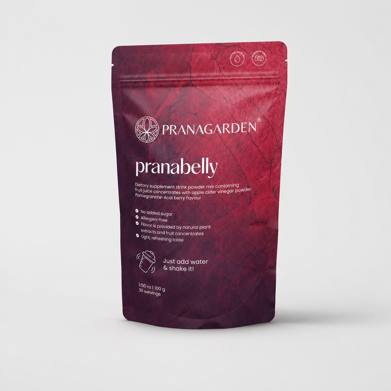 pranagarden pranabelly magas rosttartalmú bélflóra támogató pre probiotikus víz italpor acai és gránátalma 100g